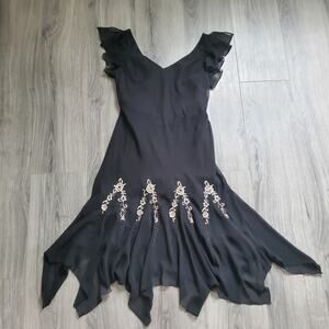 Whimsigoth Fairy Y2K Dress Womens 8 Handkerchief Hem Embroidered Beaded Witchy